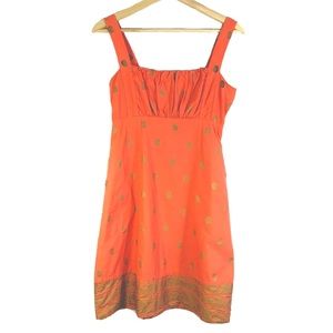 Anthropologie Maeve Sleeveless Printed Dress Smocked Orange Sz 0